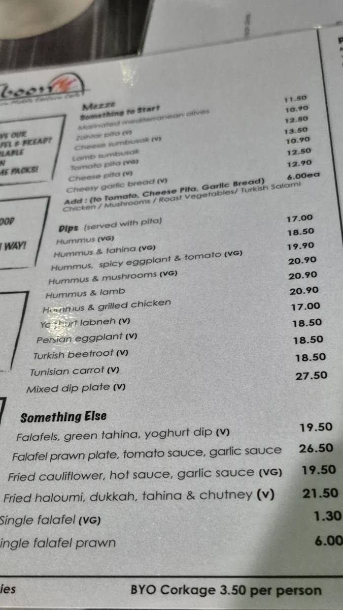 Menu, Taboon Modern Middle Eastern Cafe