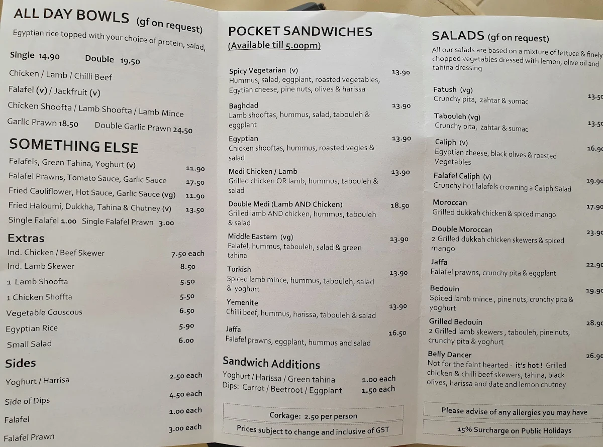 Menu, Taboon Modern Middle Eastern Cafe