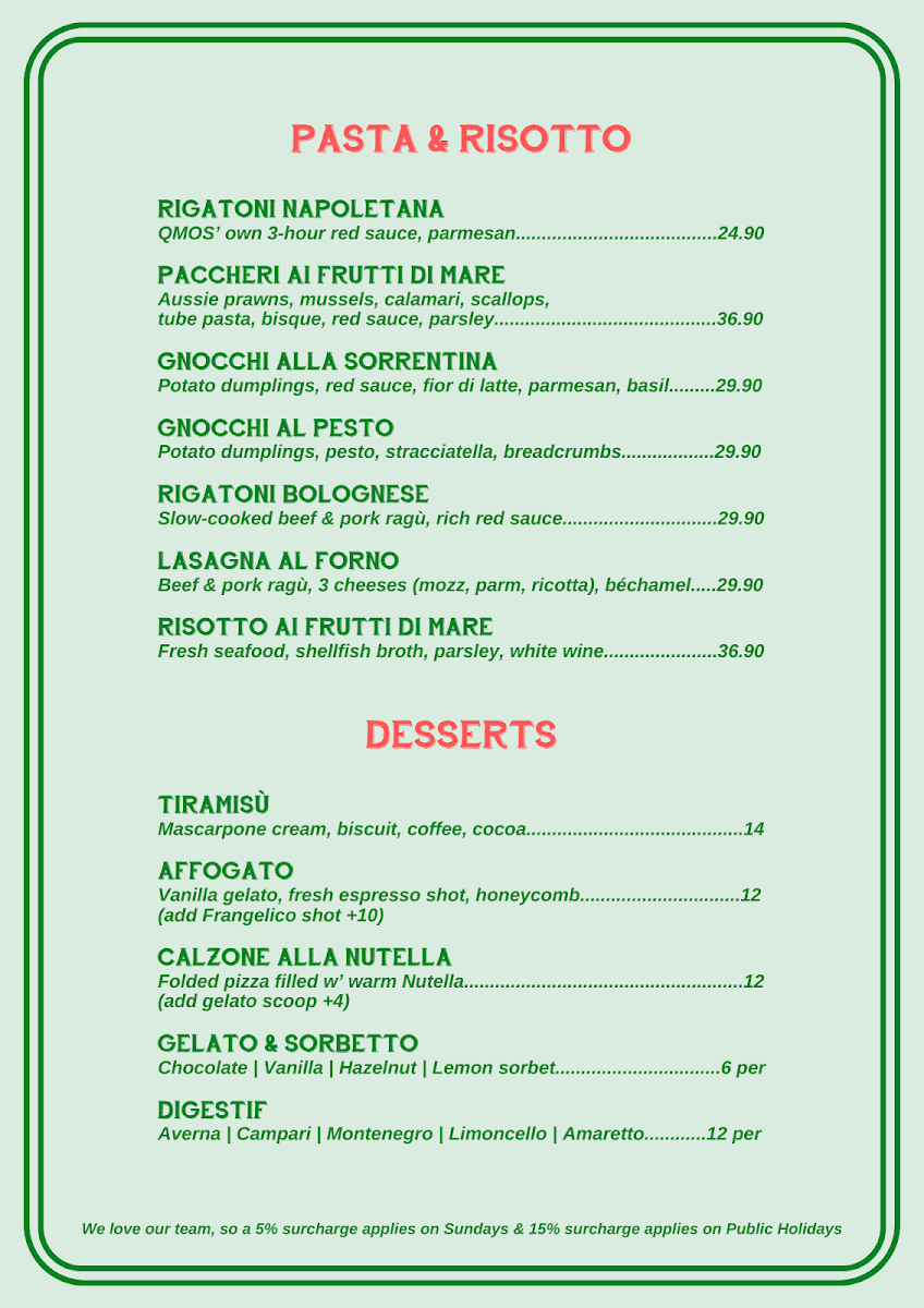 Menu, Queen Margherita of Savoy