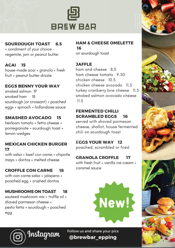 Menu, Brew Bar