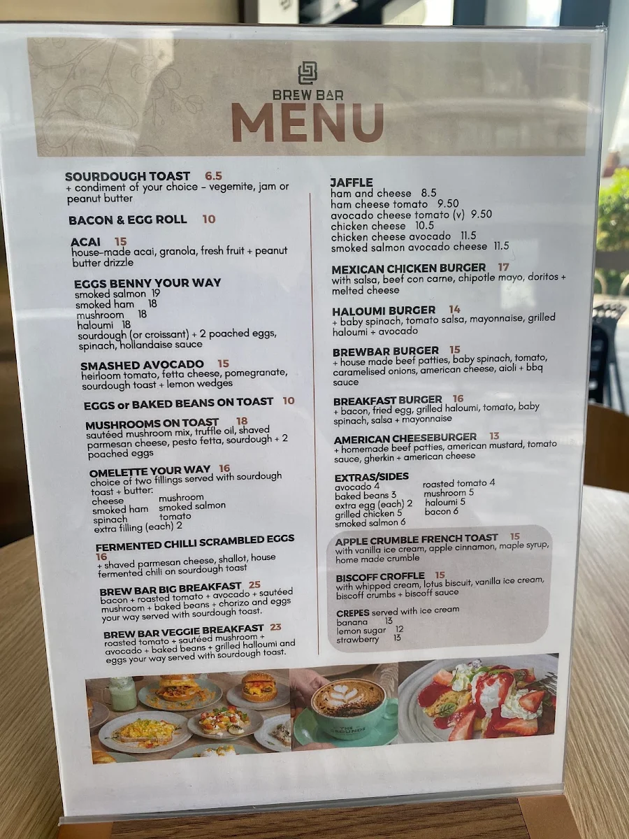 Menu, Brew Bar