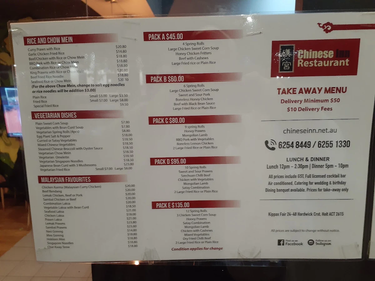 Menu, Chinese Inn