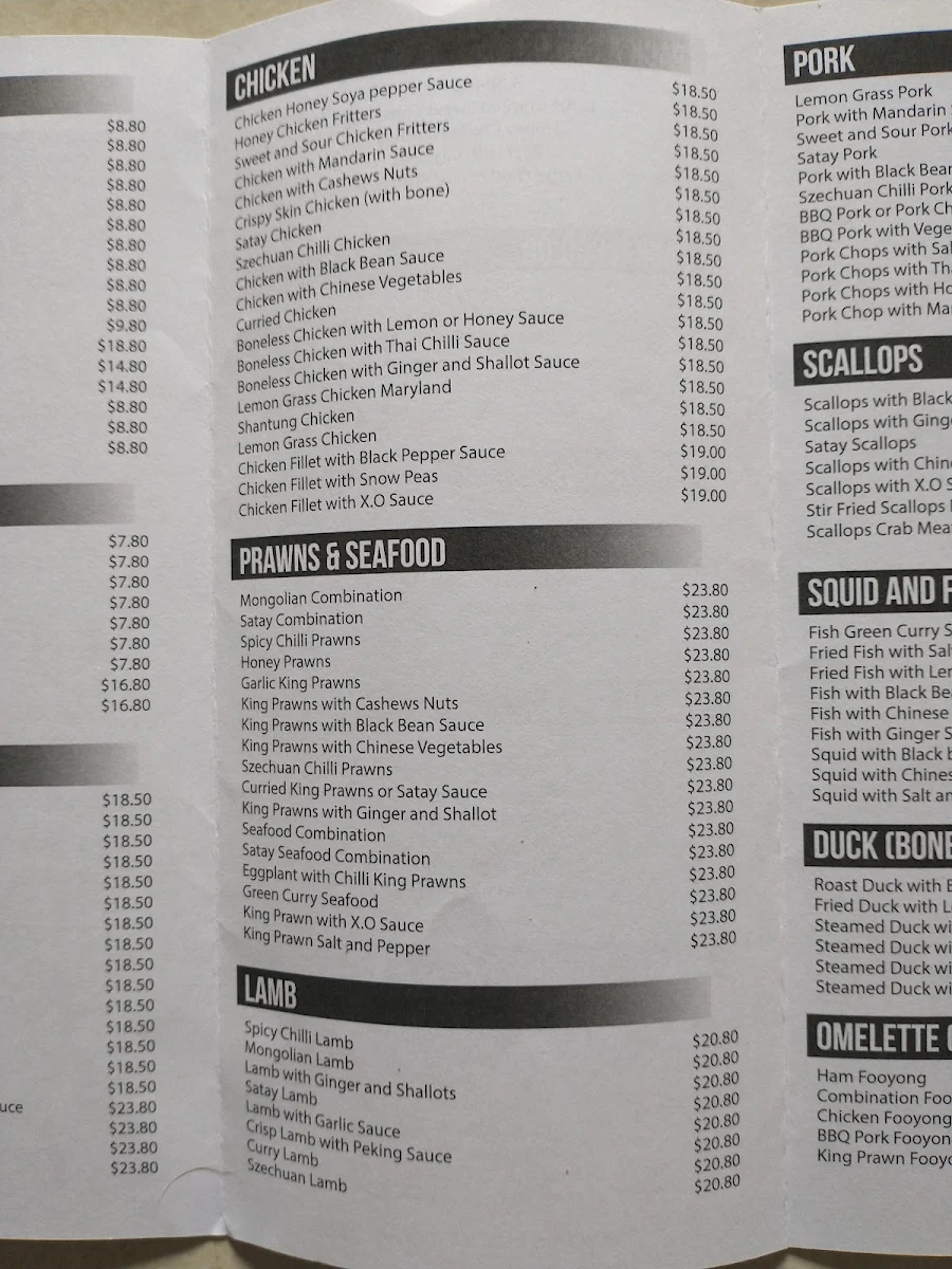 Menu, Chinese Inn
