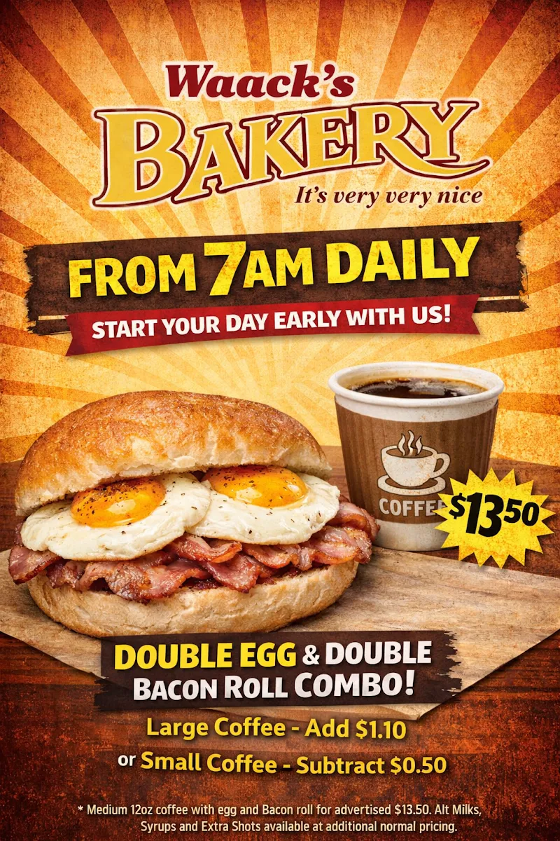 Menu, Waack's Bakery Ararat