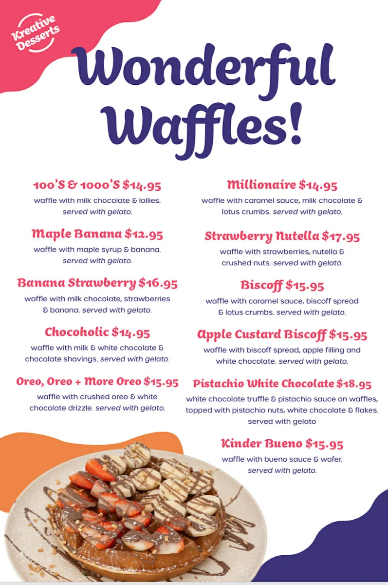 Menu, Kreative Desserts Beenleigh