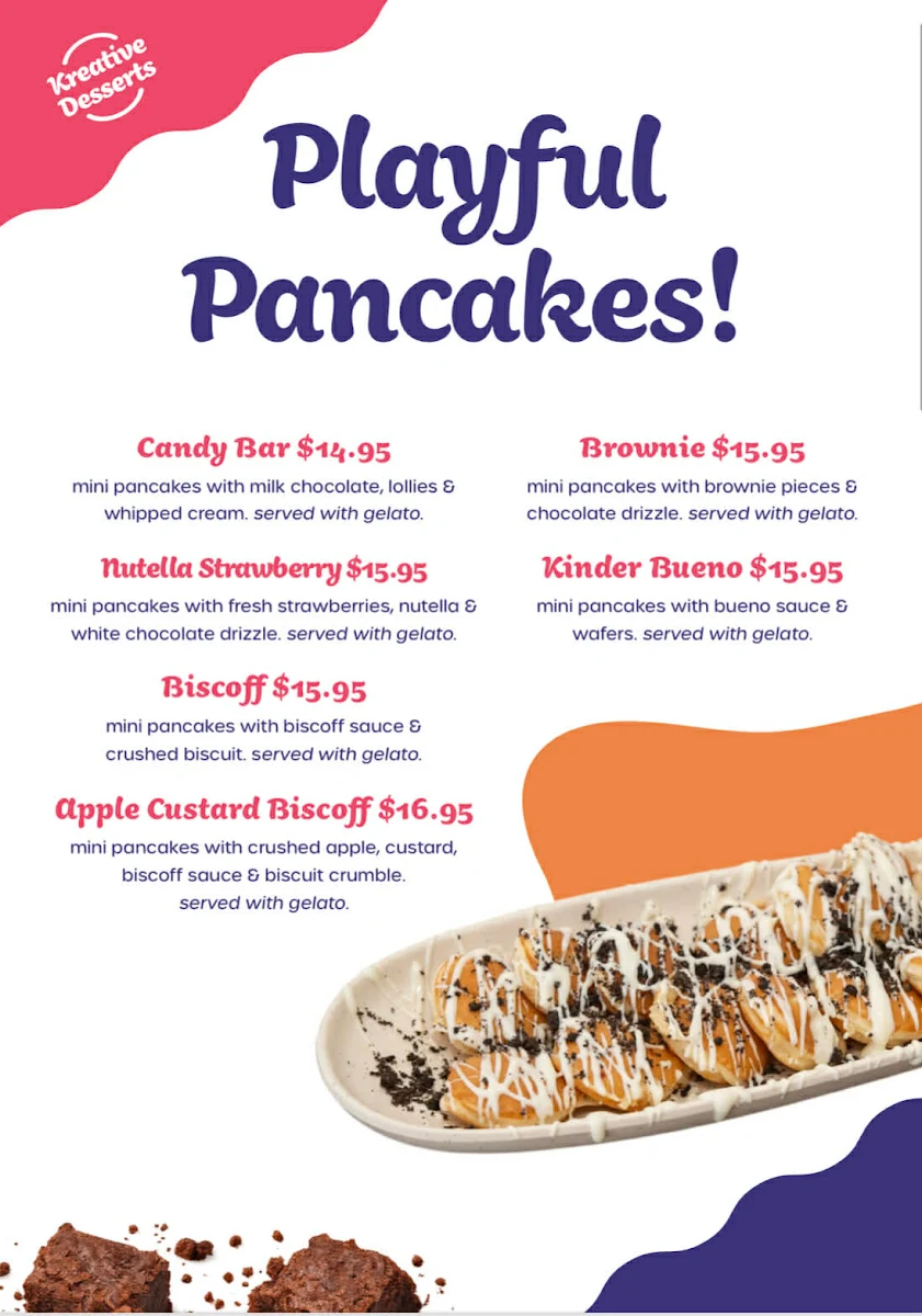 Menu, Kreative Desserts Beenleigh