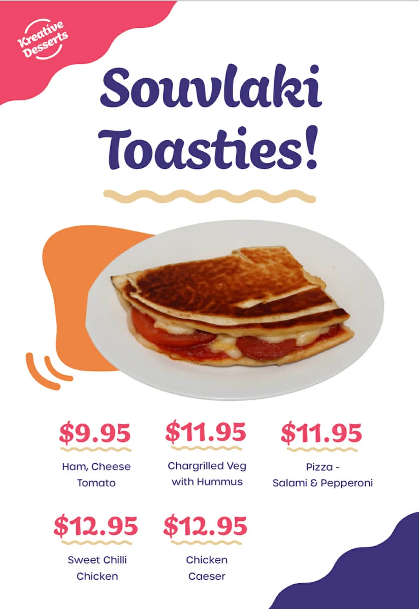 Menu, Kreative Desserts Beenleigh