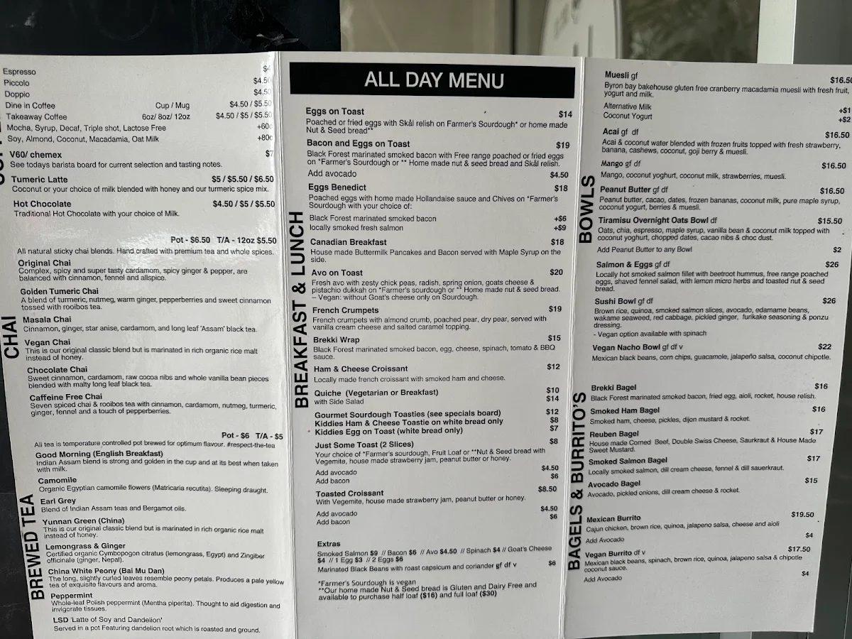 Menu, Little Cove Coffee Peregian Beach