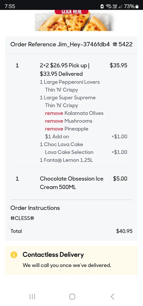Menu, Pizza Hut Clarkson