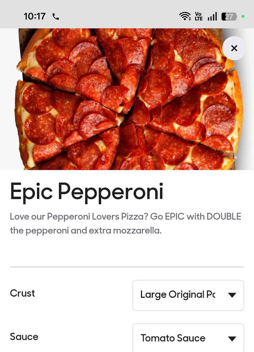 Menu, Pizza Hut Clarkson