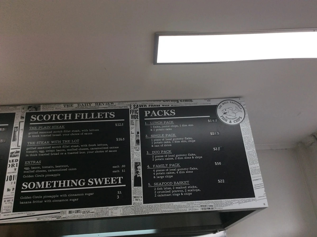 Menu, The Mall Eastfield Traditional Fish & Chips