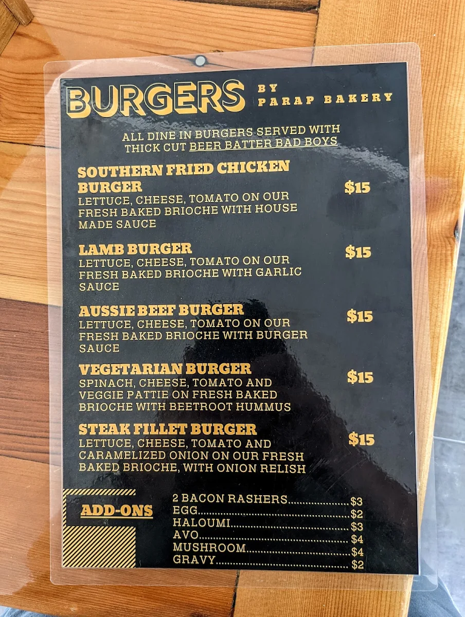 Menu, Parap Bakery