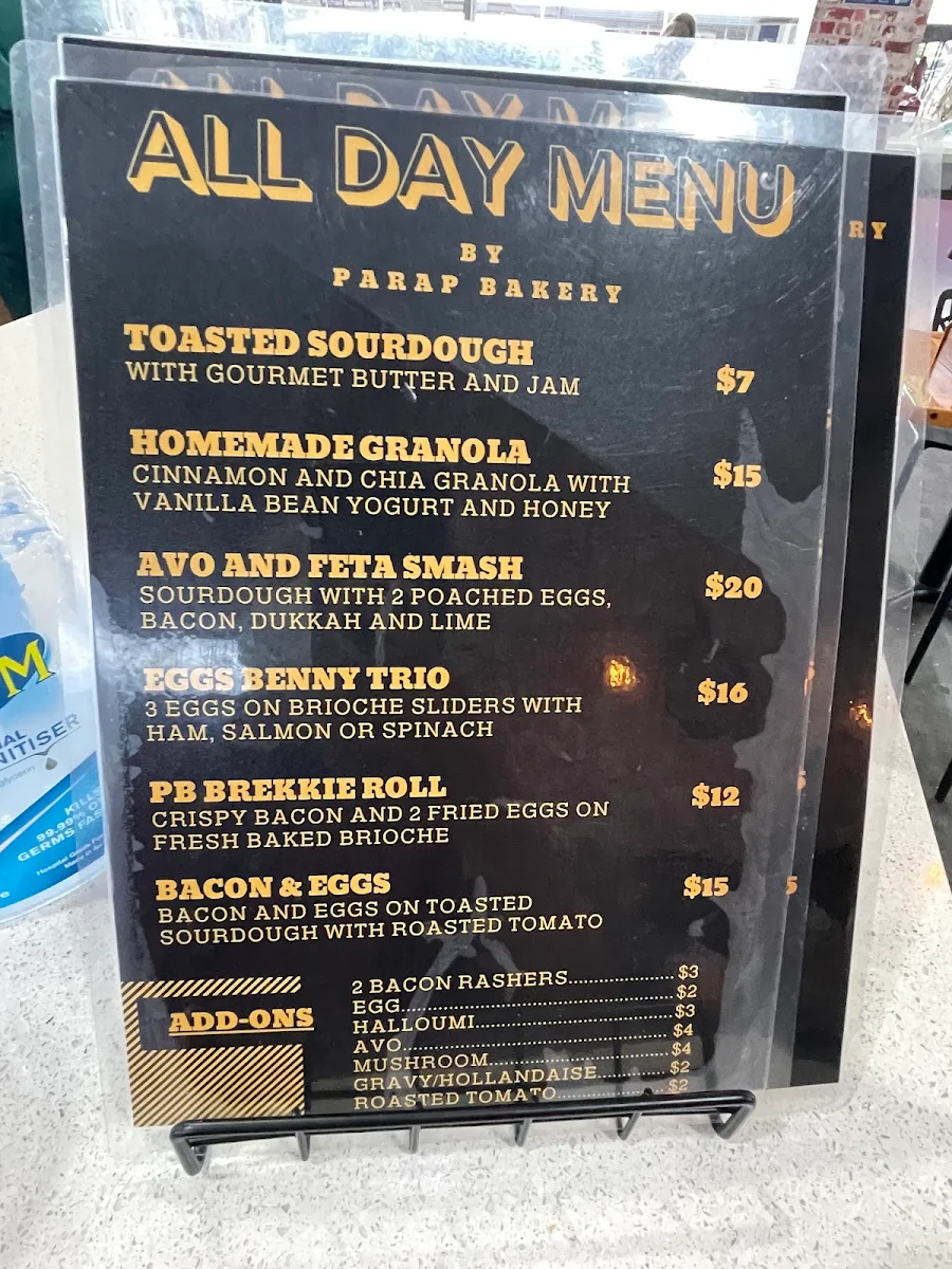 Menu, Parap Bakery