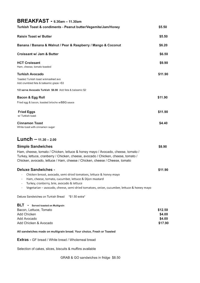 Menu, Hard Coffee