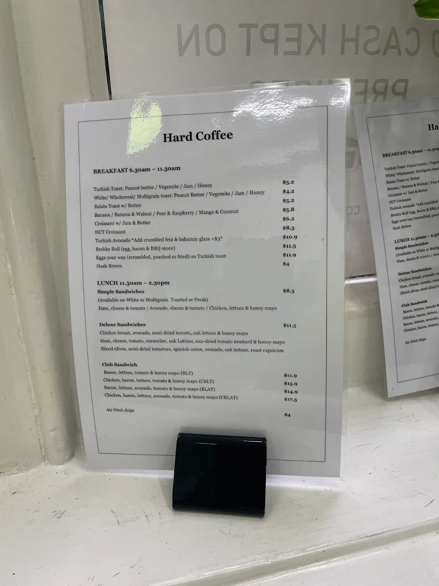 Menu, Hard Coffee