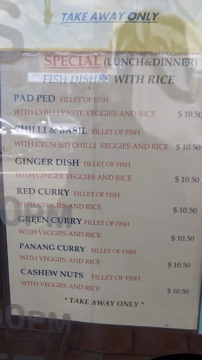 Menu, Sri Arun Thai Restaurant