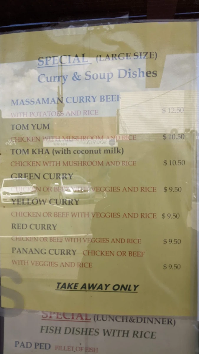 Menu, Sri Arun Thai Restaurant