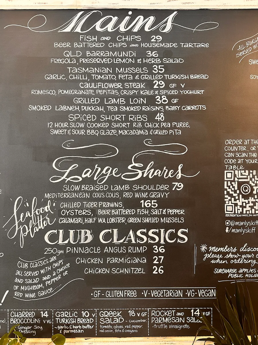 Menu, Manly 16ft Skiff Sailing Club