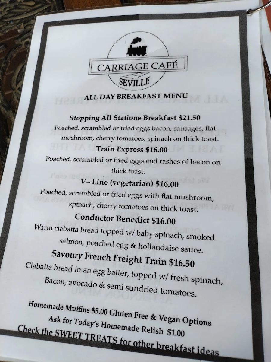 Menu, Carriage Cafe Seville
