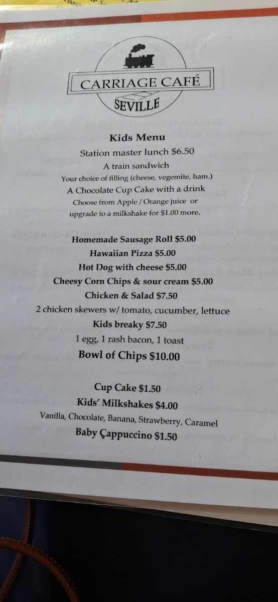 Menu, Carriage Cafe Seville