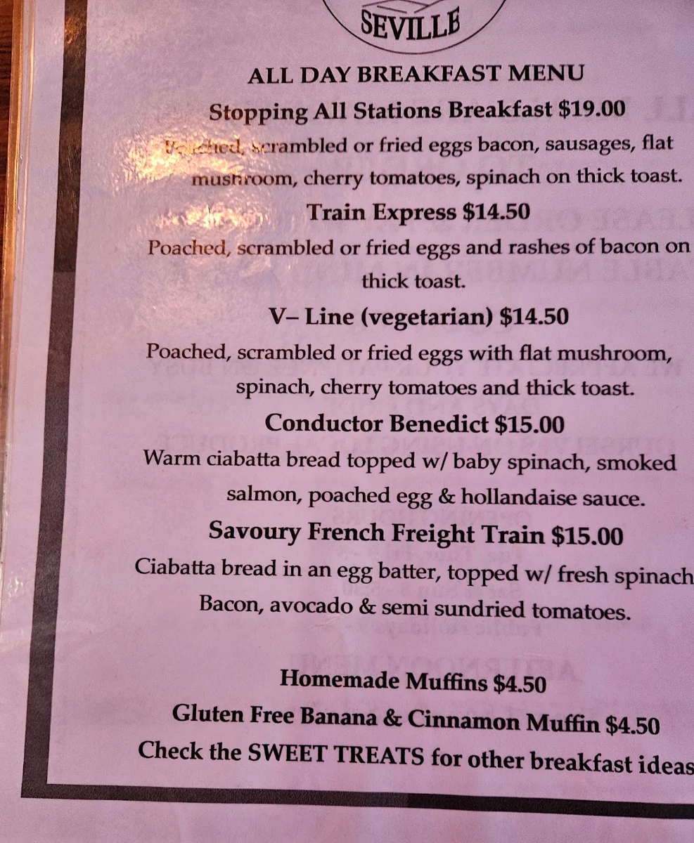 Menu, Carriage Cafe Seville