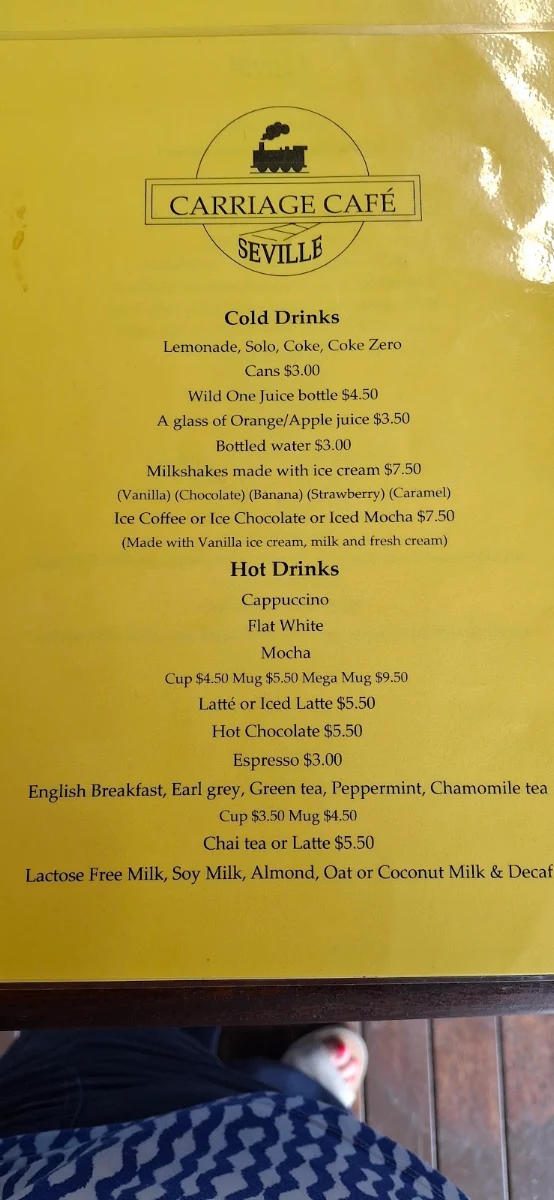 Menu, Carriage Cafe Seville
