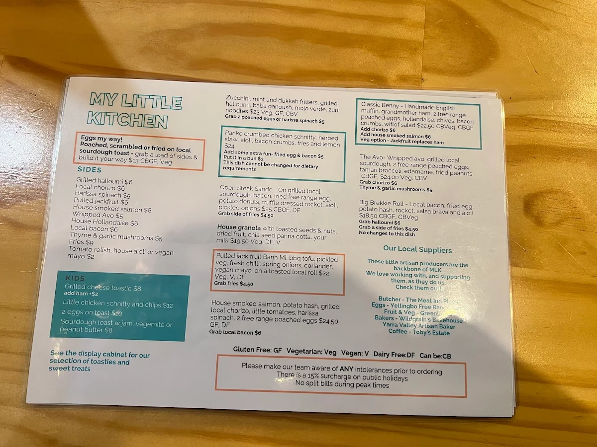 Menu, My Little Kitchen Cafe & Bar