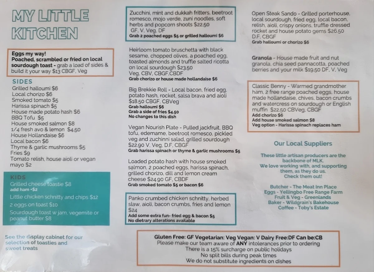 Menu, My Little Kitchen Cafe & Bar