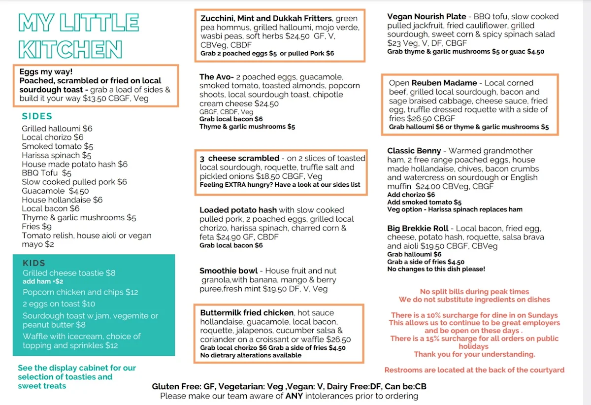 Menu, My Little Kitchen Cafe & Bar