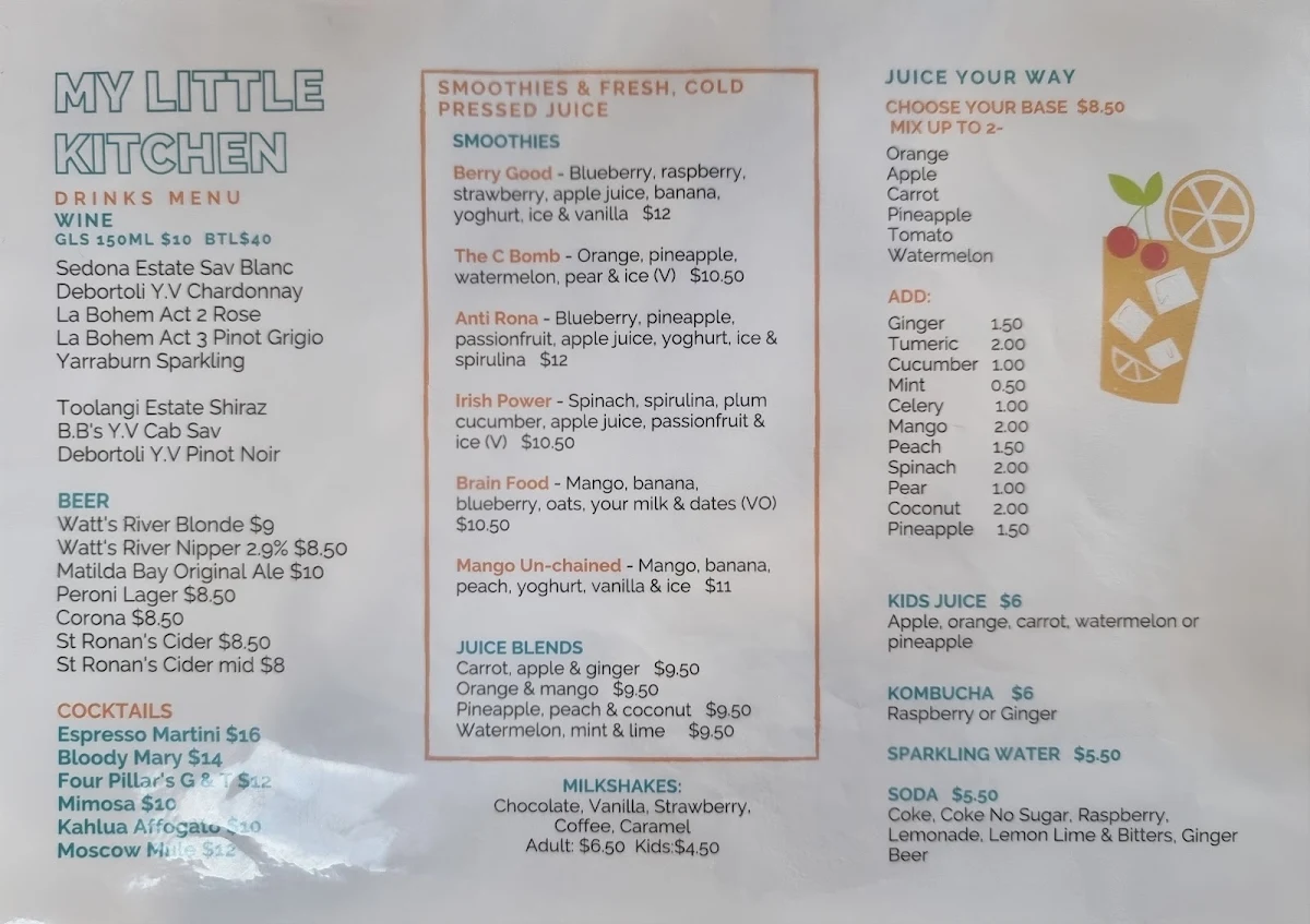 Menu, My Little Kitchen Cafe & Bar