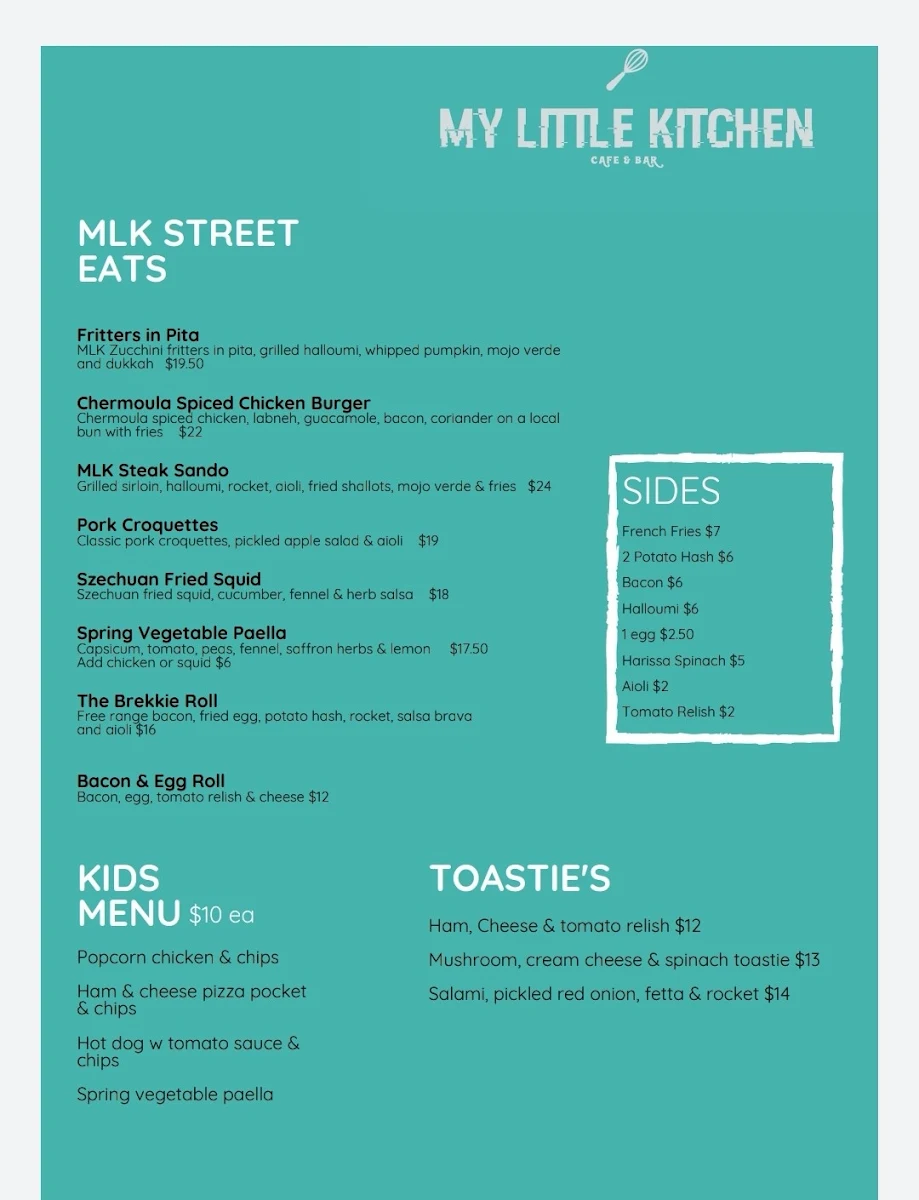 Menu, My Little Kitchen Cafe & Bar