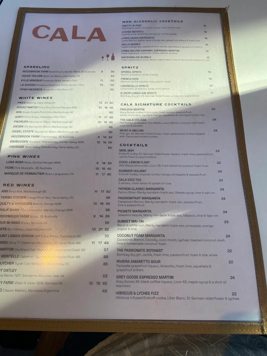 Menu, The Winston