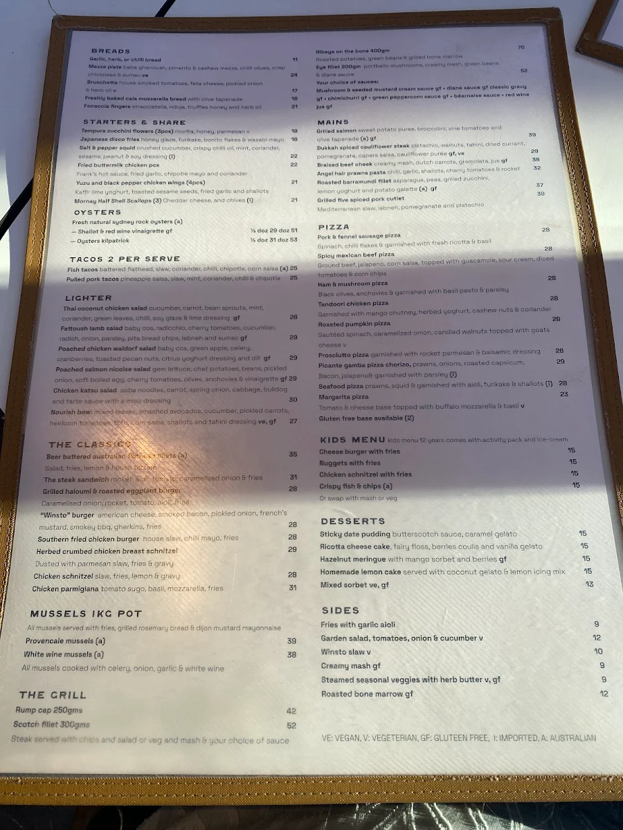 Menu, The Winston