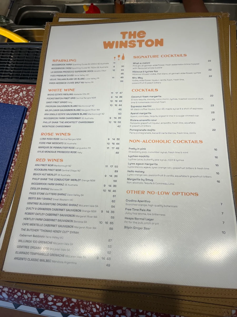 Menu, The Winston