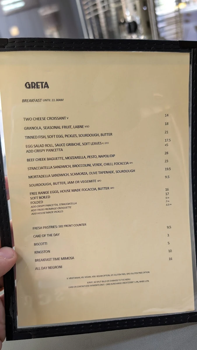 Menu, Greta