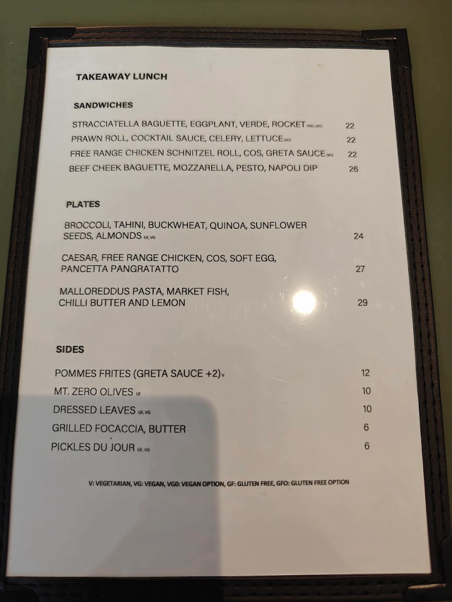 Menu, Greta