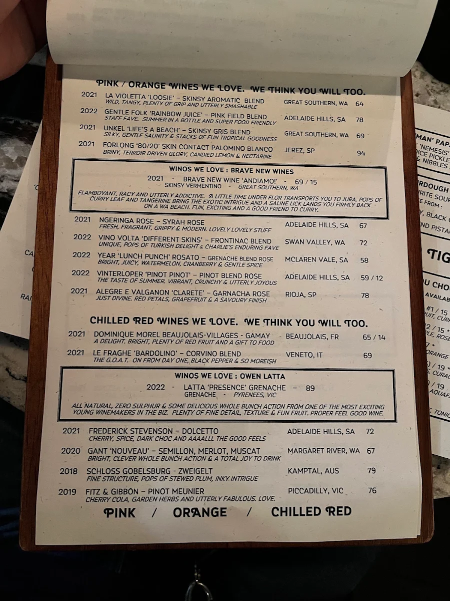 Menu, Lions And Tigers