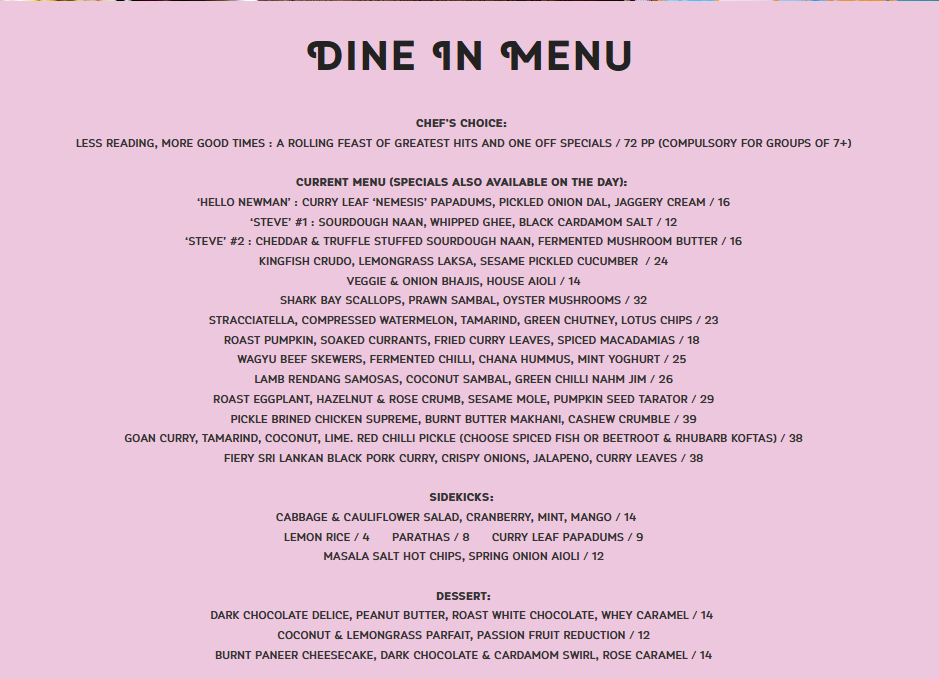 Menu, Lions And Tigers