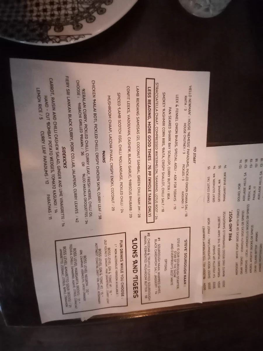 Menu, Lions And Tigers