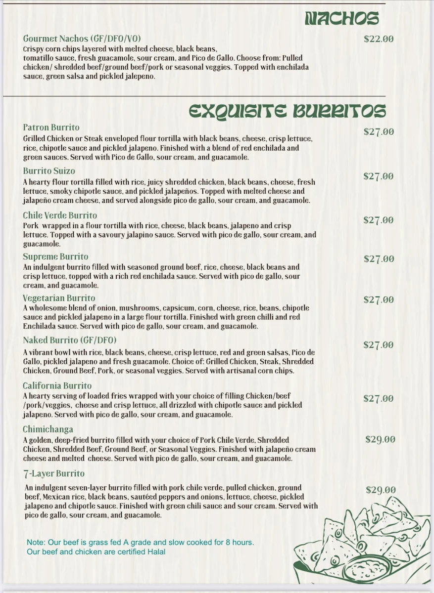 Menu, Saborito -Mexican Dining & Bar-Gladesville