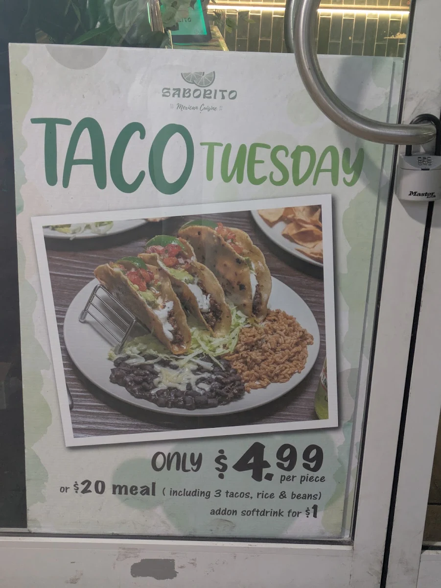 Menu, Saborito -Mexican Dining & Bar-Gladesville