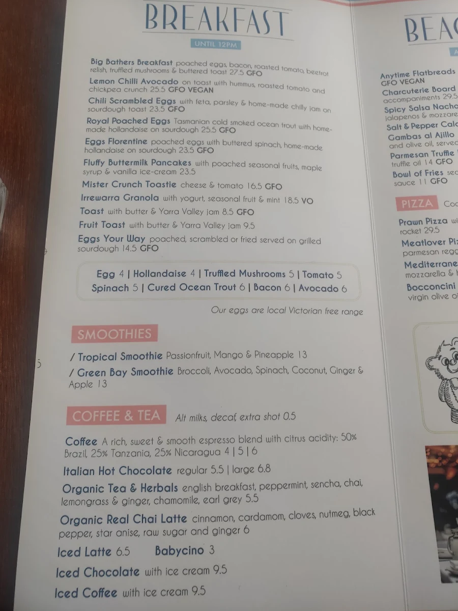 Menu, West Beach Pavilion