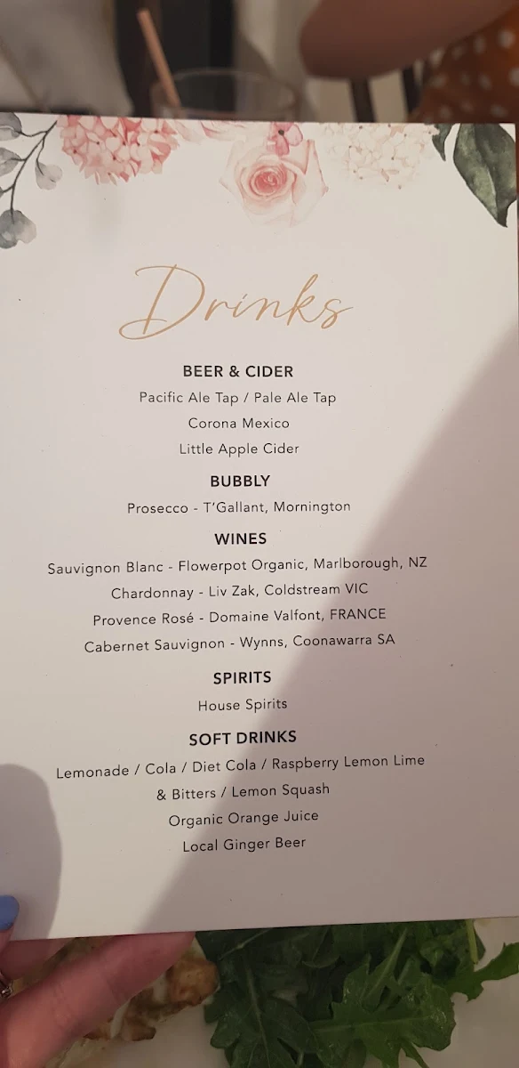 Menu, West Beach Pavilion