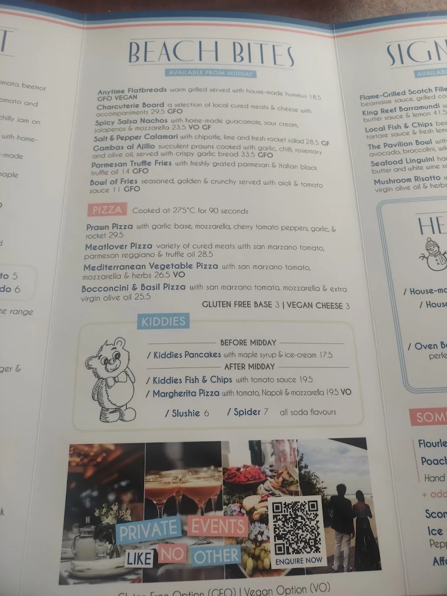 Menu, West Beach Pavilion
