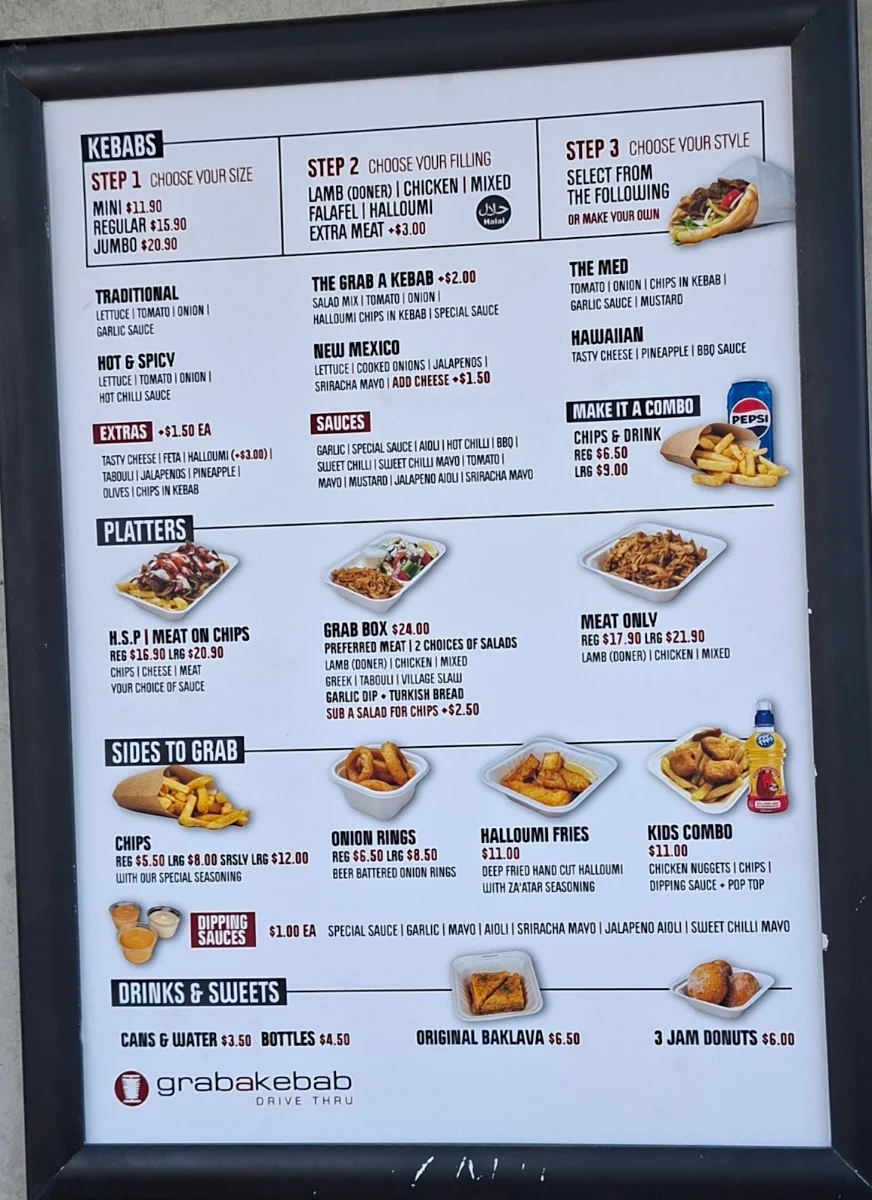 Menu, Grab A Kebab Drive Thru