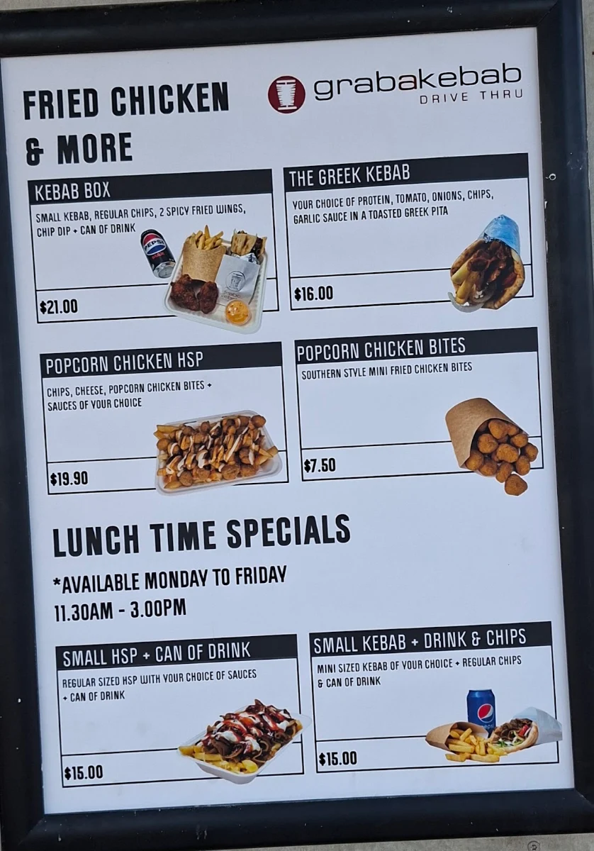 Menu, Grab A Kebab Drive Thru