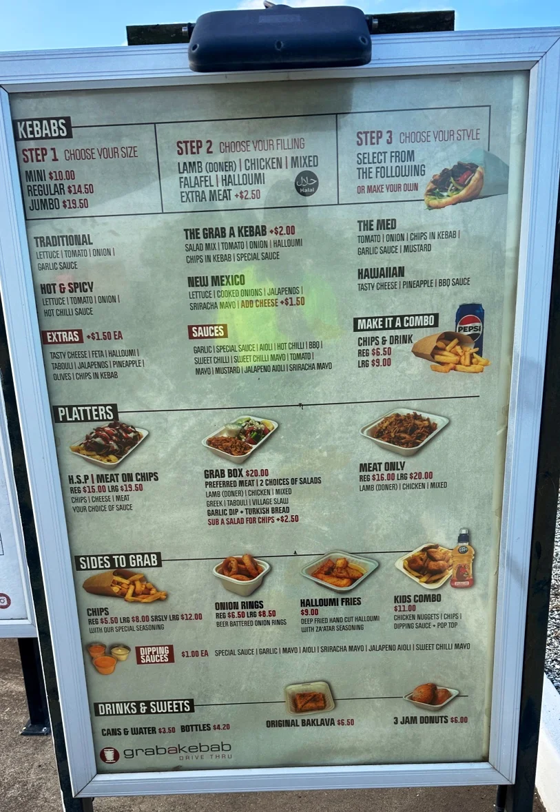Menu, Grab A Kebab Drive Thru