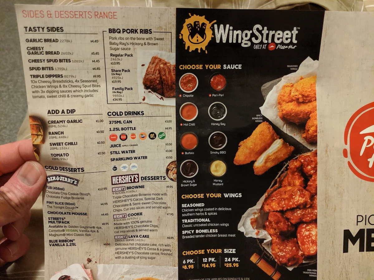 Menu, Pizza Hut