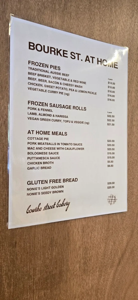 Menu, Bourke Street Bakery Kogarah
