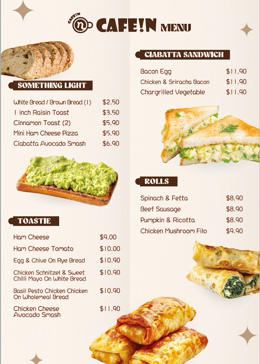 Menu, Cafe!n
